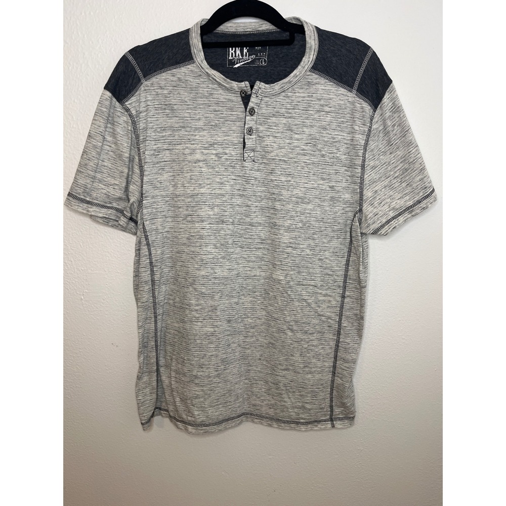 BKE Henley T-Shirt Athletic Fit Heather Gray Black Contrast Trim Mens Size L